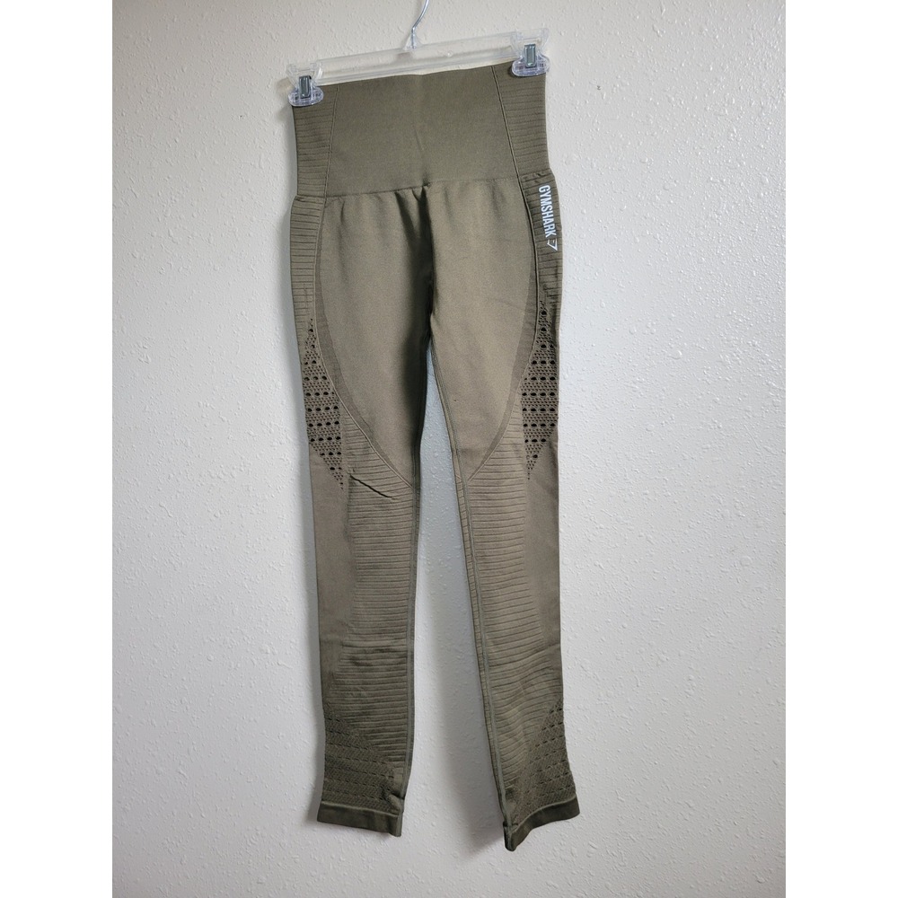 Gymshark Energy Seamless Leggings Olive Green High Waisted Eyelet Mesh